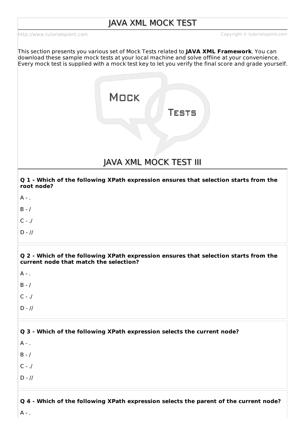 JAVA XML Mock Test