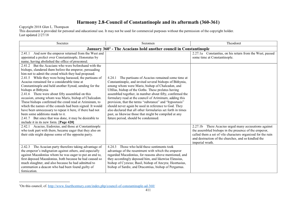 2.8-Council of Constantinople and Its Aftermath (360-361) Copyright 2018 Glen L