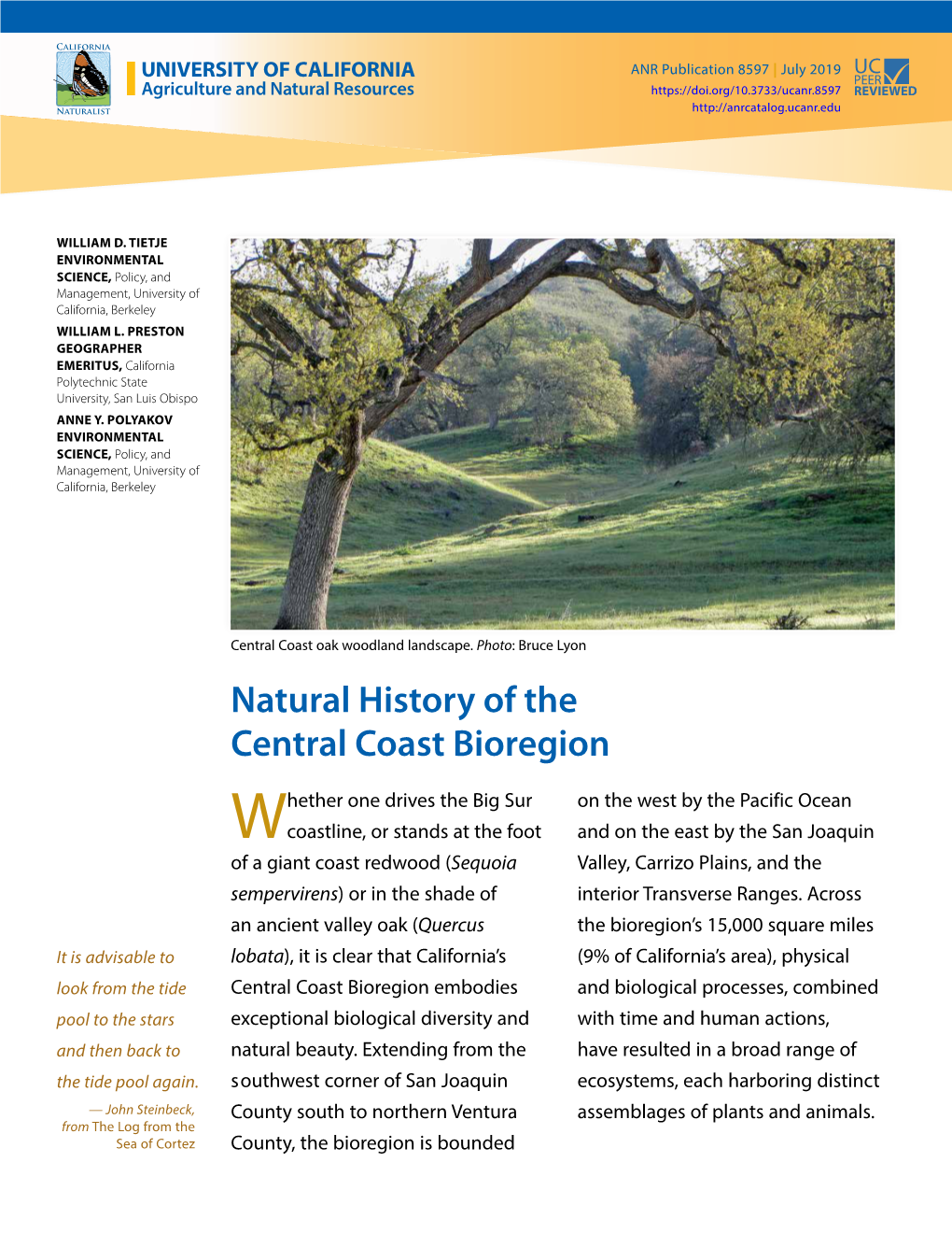 Natural History of the Central Coast Bioregion