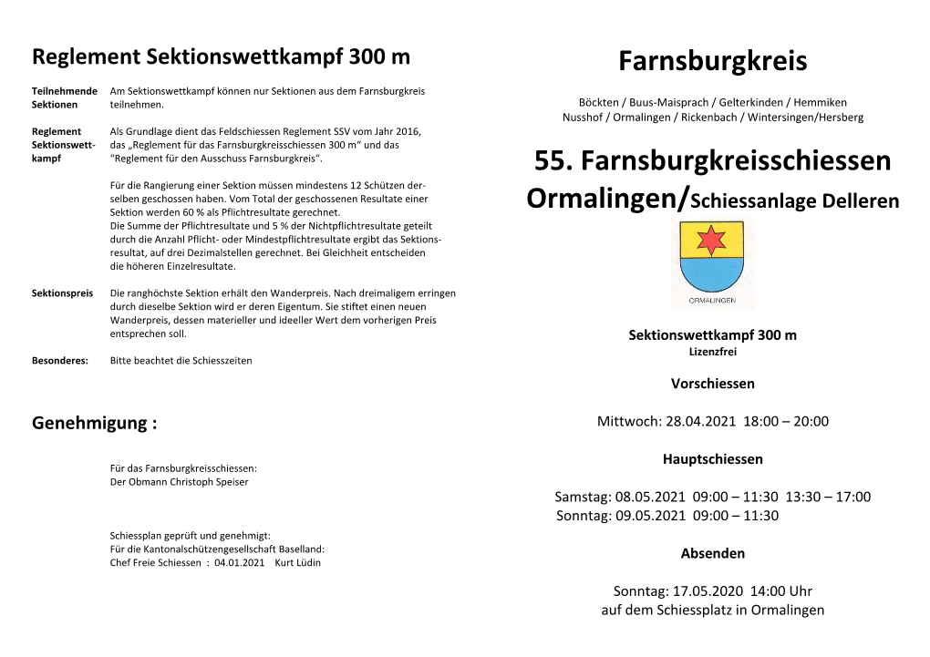 Reglement Sektionswettkampf 300 M Farnsburgkreis