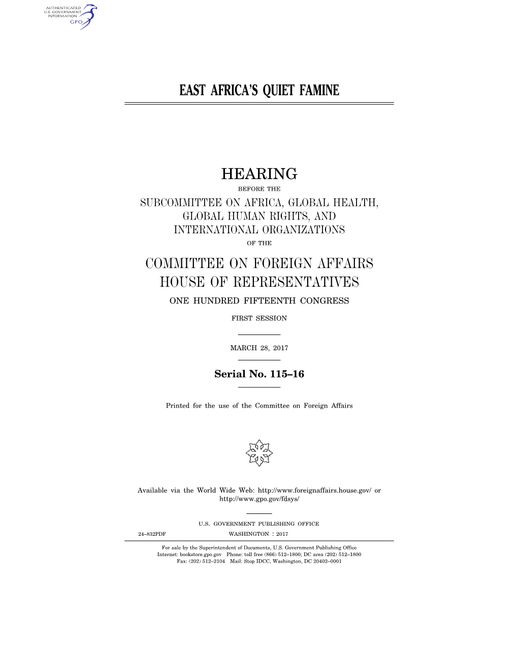 East Africa's Quiet Famine Hearing Committee On