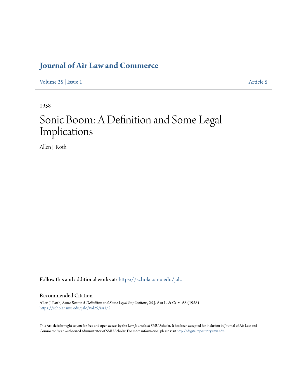 Sonic Boom: a Definition and Some Legal Implications Allen J