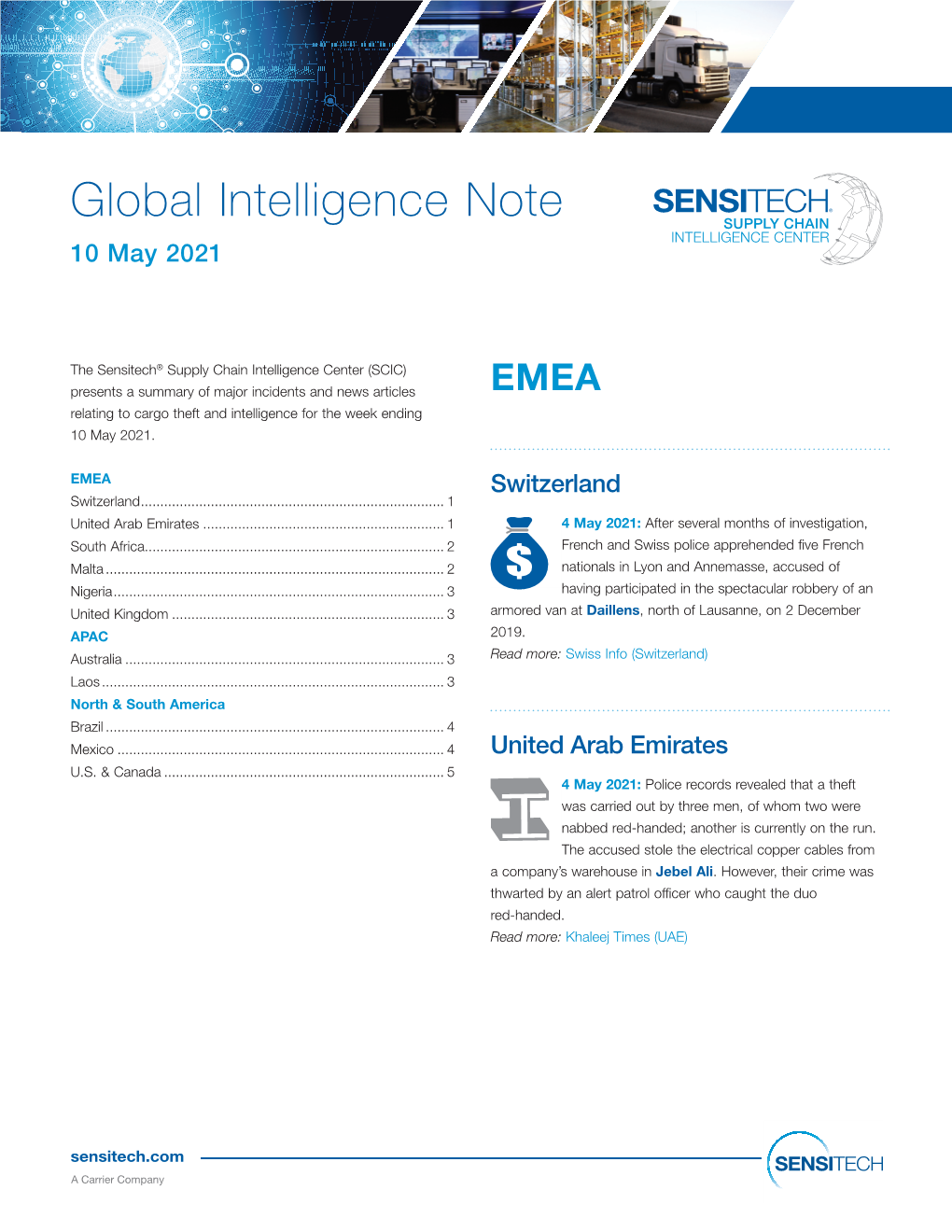 Sensitech SCIC Global Intelligence Note 10 May 2021