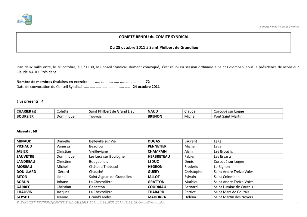 Compte Rendu De La Reunion