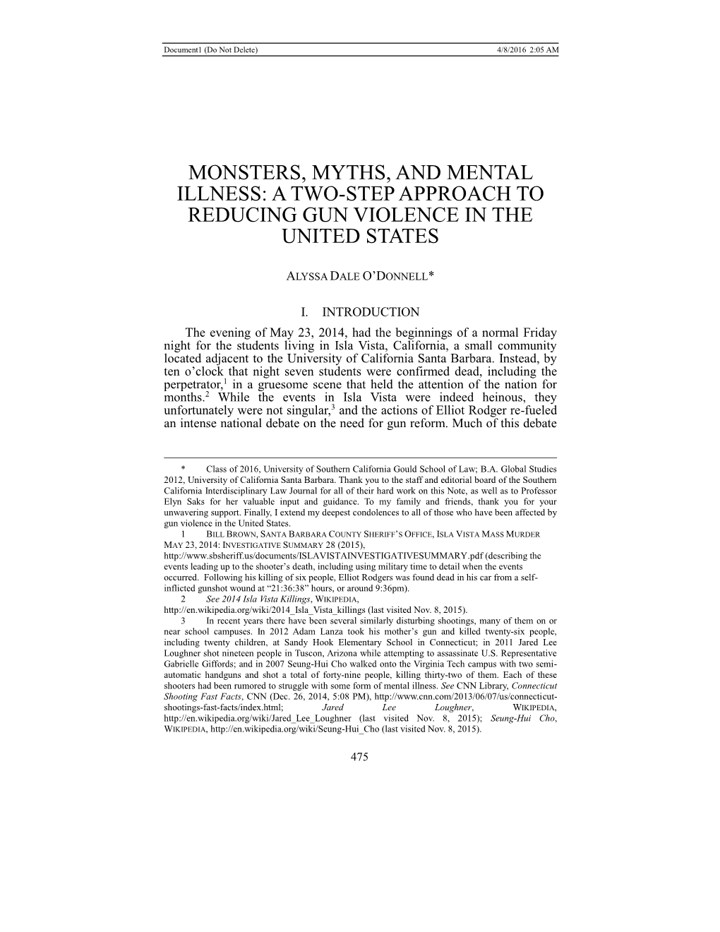 Monsters, Myths, and Mental Illness: a Two-Step Approach to Reducing Gun Violence in the United States