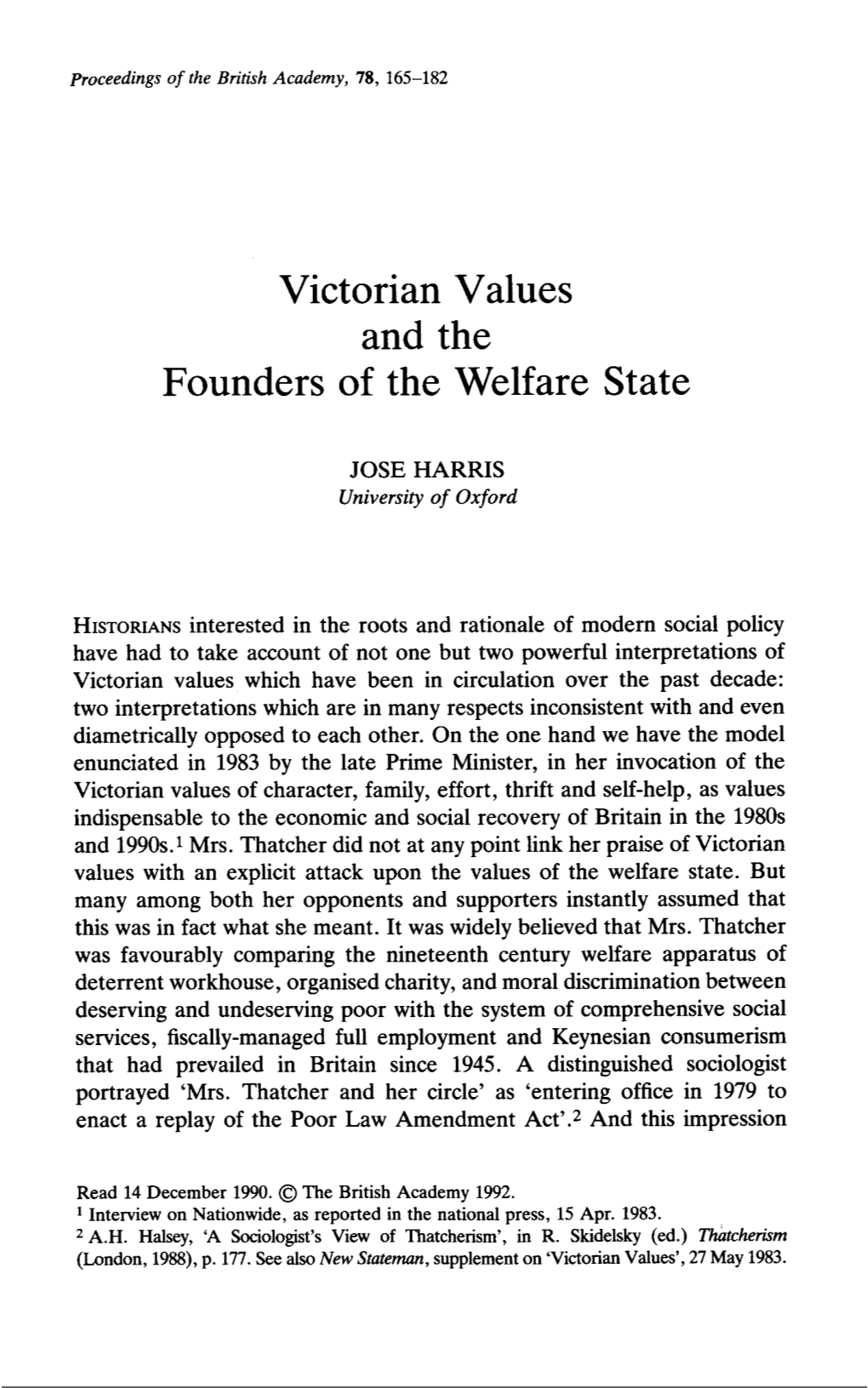 Victorian Values and the Founders of the Welfare State