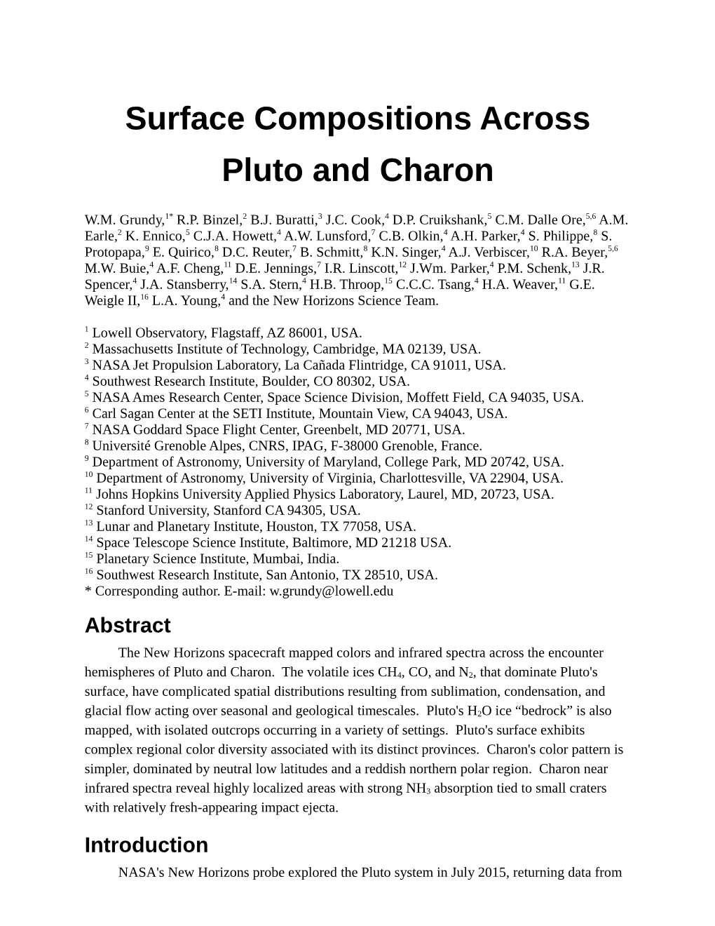 Surface Compositions Across Pluto and Charon