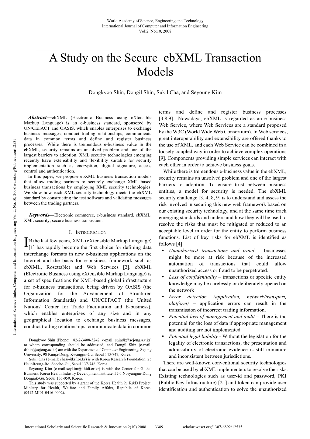 A Study on the Secure Ebxml Transaction Models