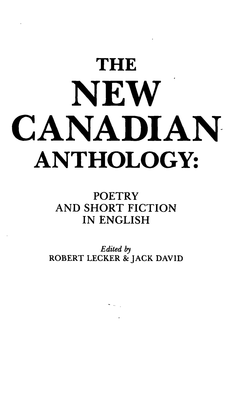 New Canadian Anthology