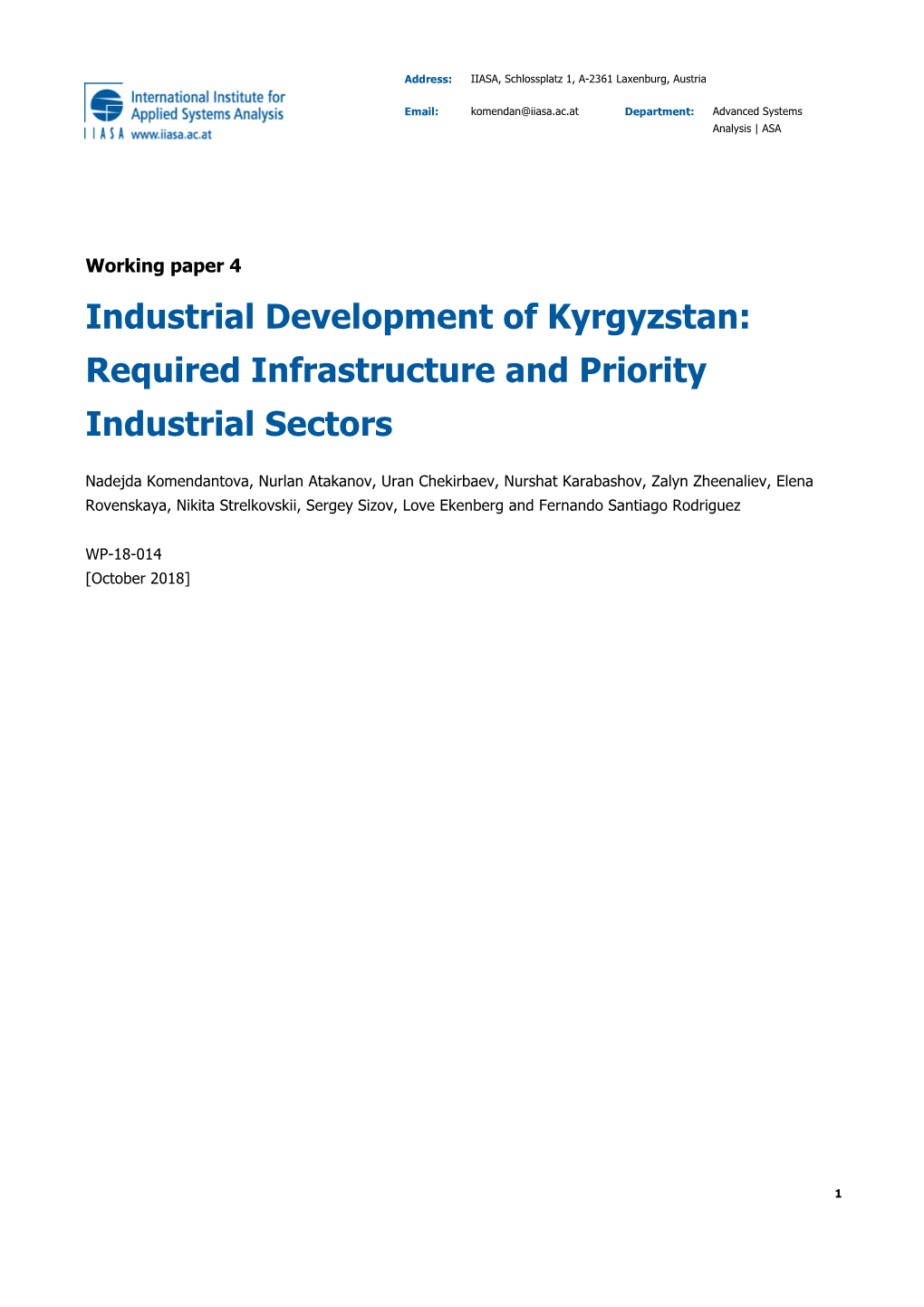 Industrial Development of Kyrgyzstan: Required Infrastructure and Priority Industrial Sectors