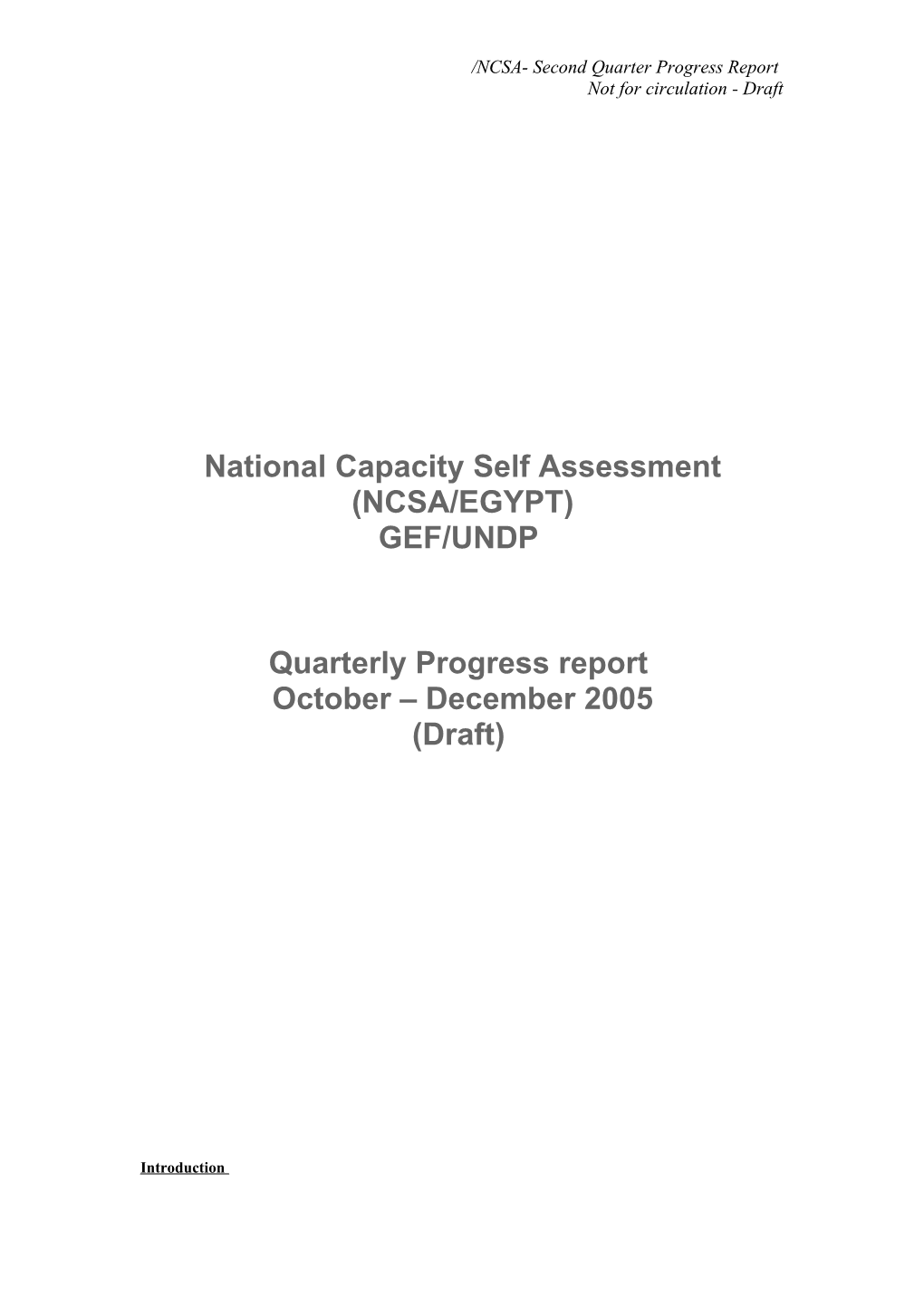 National Capacity Self Assessment (NCSA/EGYPT)