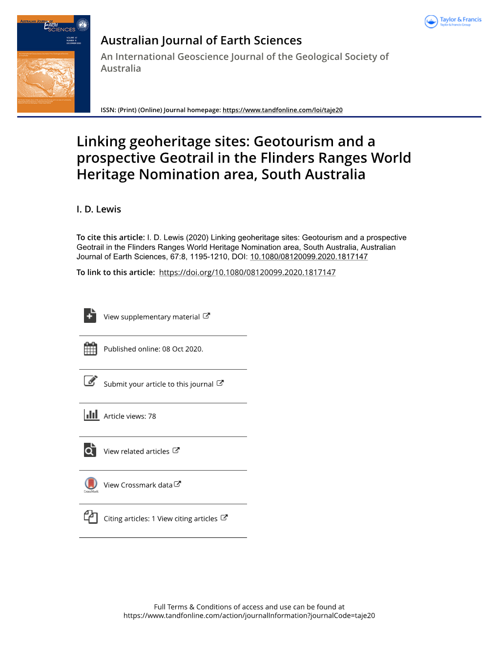 Linking Geoheritage Sites: Geotourism and a Prospective Geotrail in the Flinders Ranges World Heritage Nomination Area, South Australia