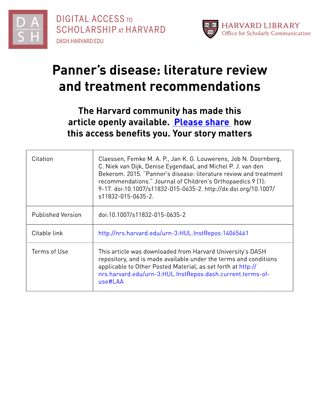 Panner's Disease: Literature Review and Treatment Recommendations