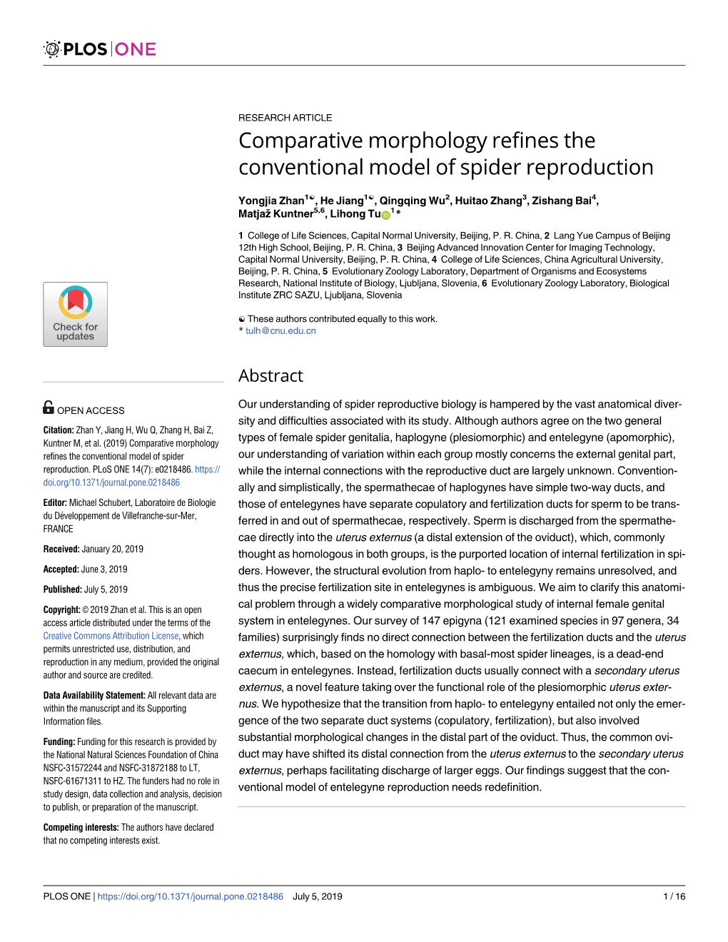 Comparative Morphology Refines the Conventional Model of Spider Reproduction