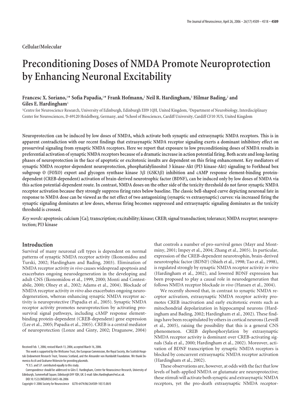 Preconditioning Doses of NMDA Promote Neuroprotection by Enhancing Neuronal Excitability