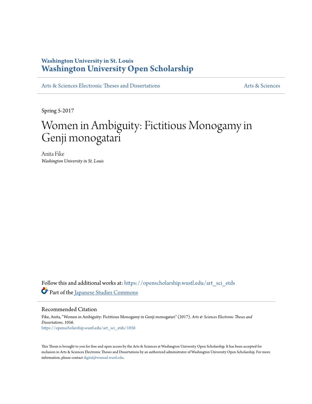 Fictitious Monogamy in Genji Monogatari Anita Fike Washington University in St