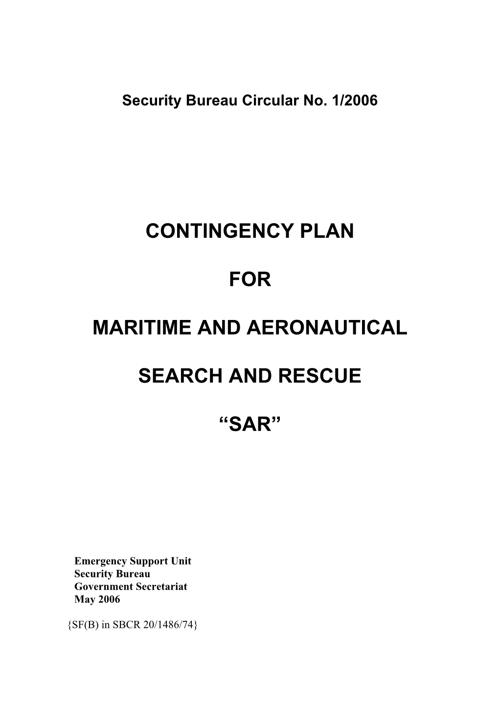 Contingency Plan for Maritime and Aeronautical Search and Rescue “SAR”