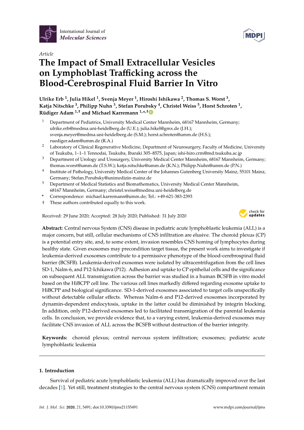 The Impact of Small Extracellular Vesicles on Lymphoblast Trafficking