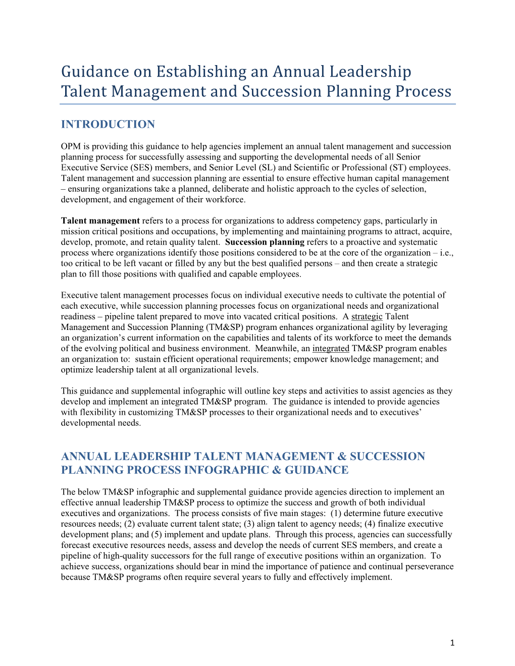 Guidance on Establishing an Annual Leadership Talent Management and Succession Planning Process