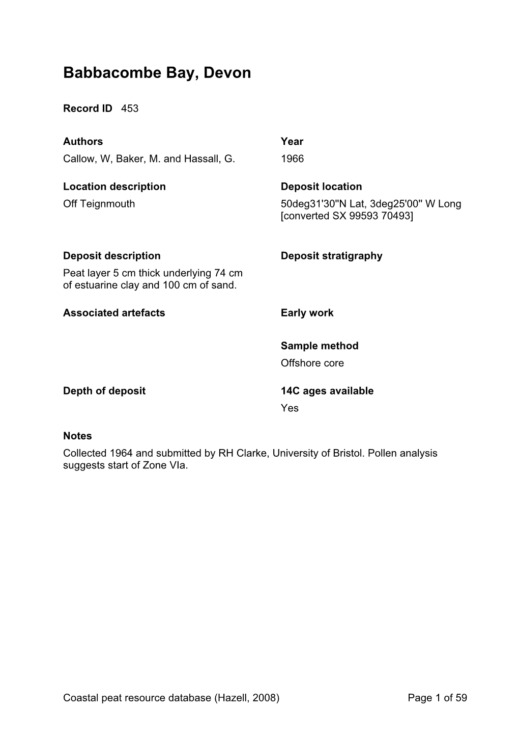 Peat Database Results Devon