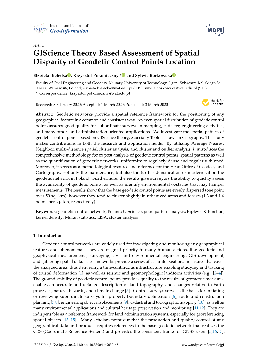Giscience Theory Based Assessment of Spatial Disparity of Geodetic Control Points Location