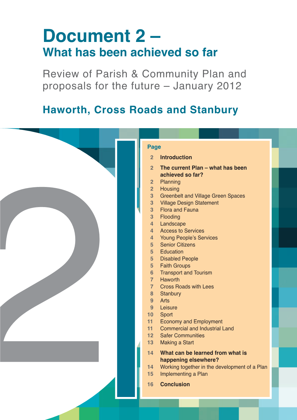 Document 2 – What Has Been Achieved So Far Review of Parish & Community Plan and Proposals for the Future – January 2012