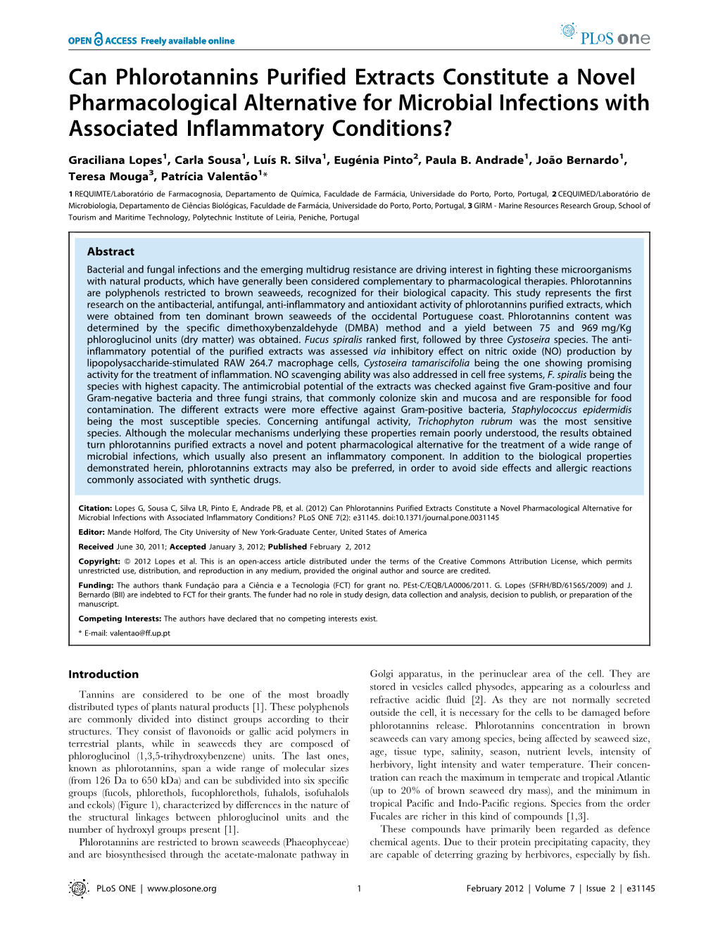 Can Phlorotannins Purified Extracts Constitute a Novel Pharmacological Alternative for Microbial Infections with Associated Inflammatory Conditions?