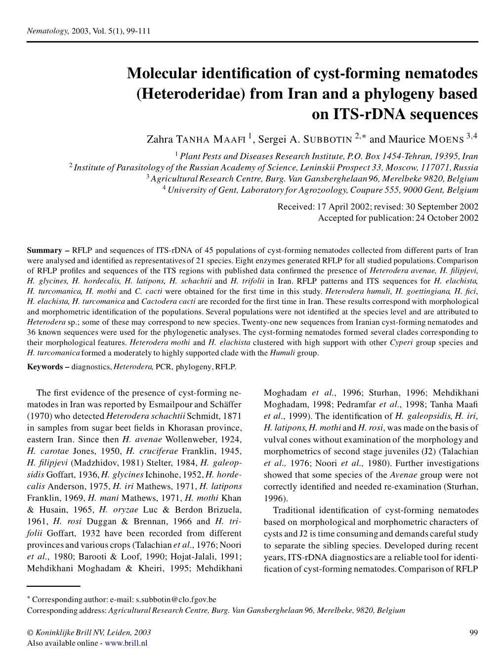 Molecular Identification of Cyst-Forming