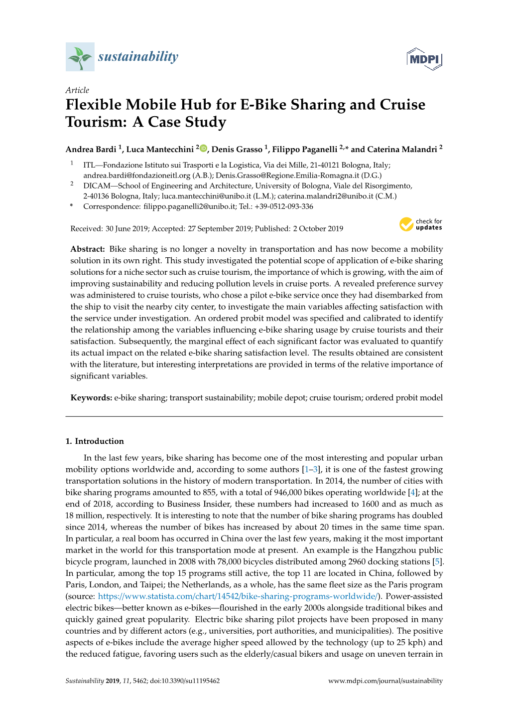 Flexible Mobile Hub for E-Bike Sharing and Cruise Tourism: a Case Study