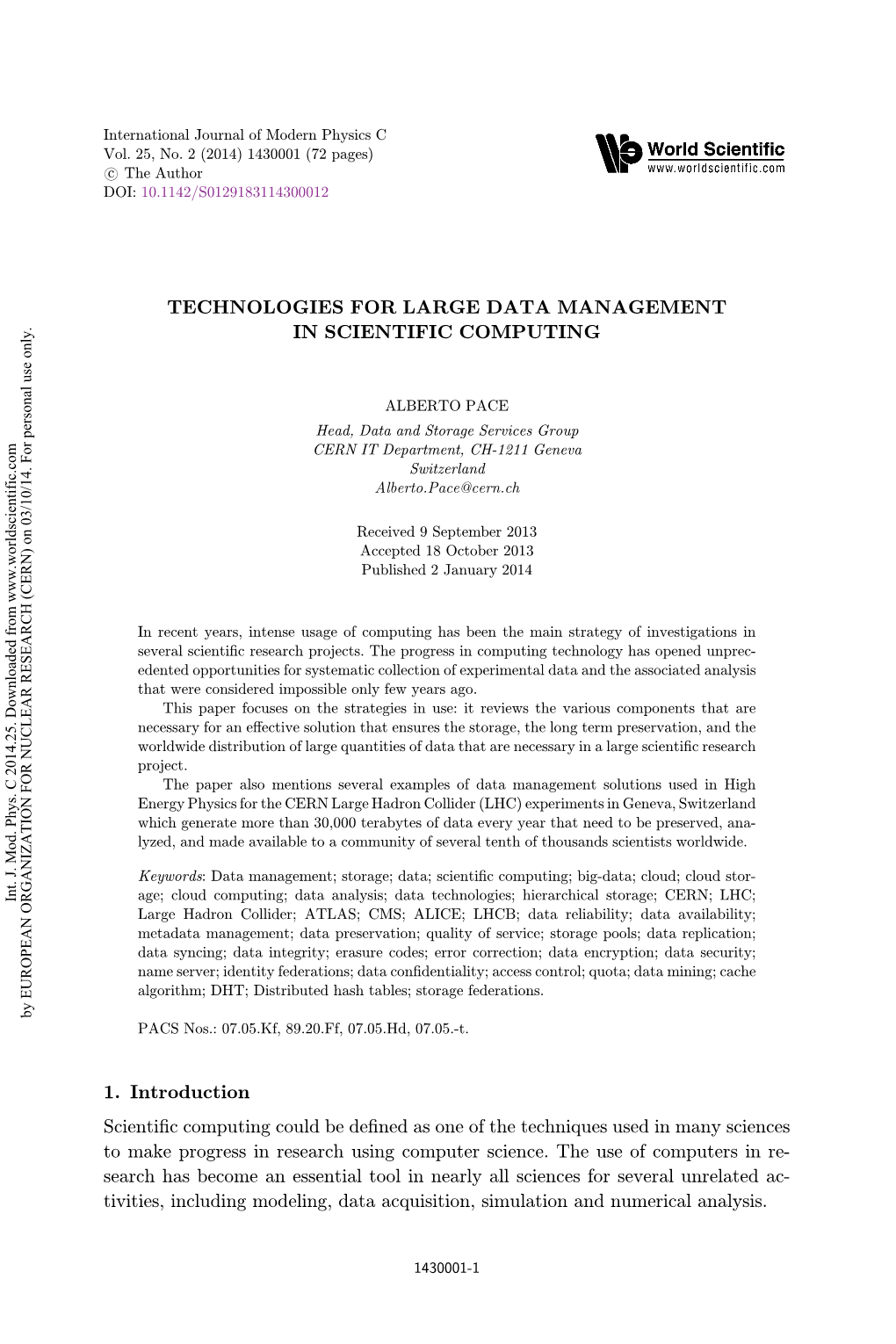 Technologies for Large Data Management in Scientific Computing