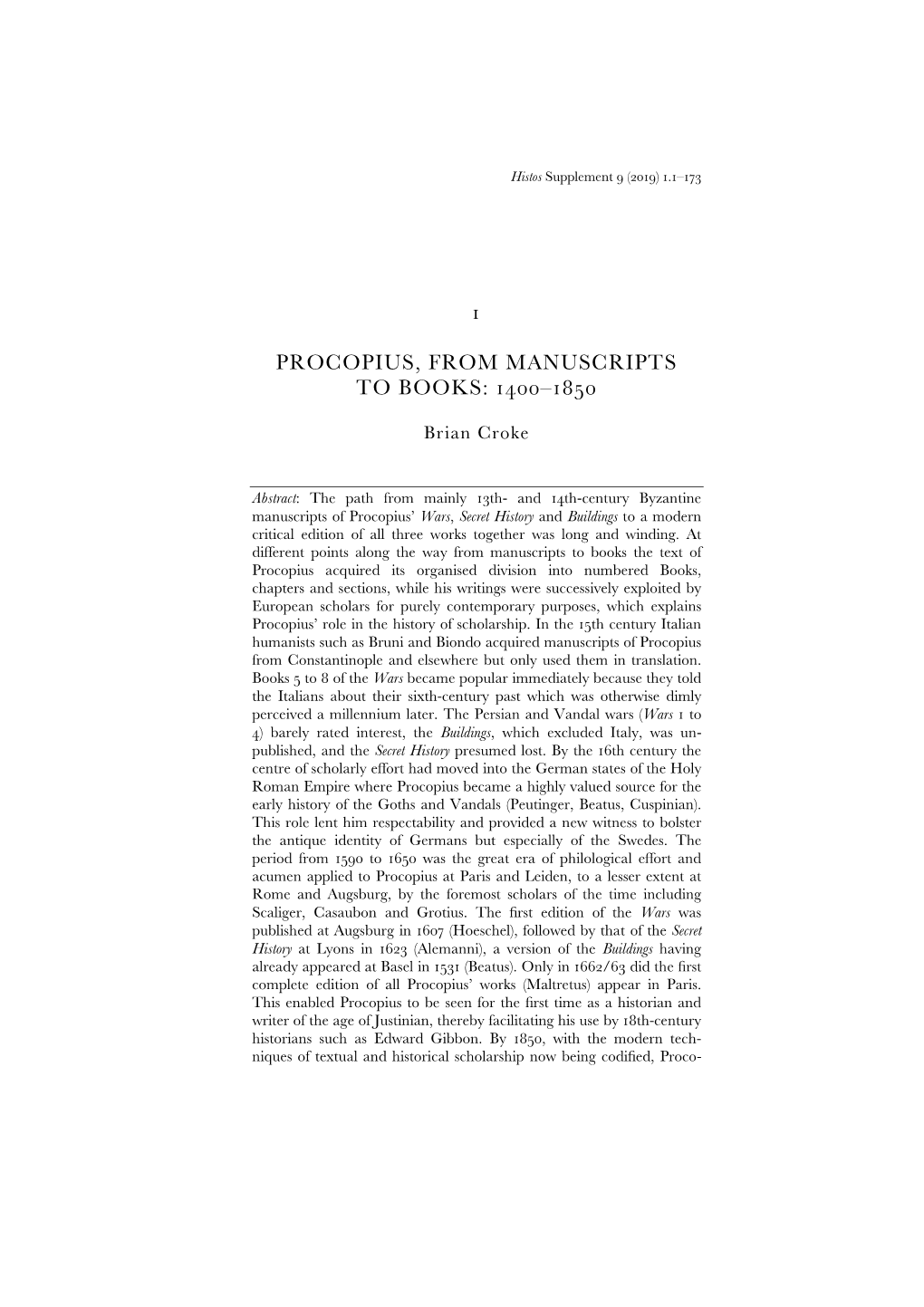 Procopius, from Manuscripts to Books: # –$%