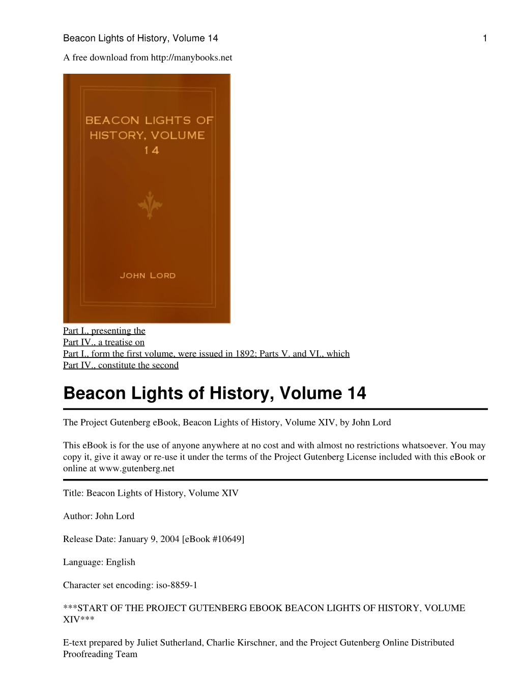 Beacon Lights of History, Volume 14 1 a Free Download From