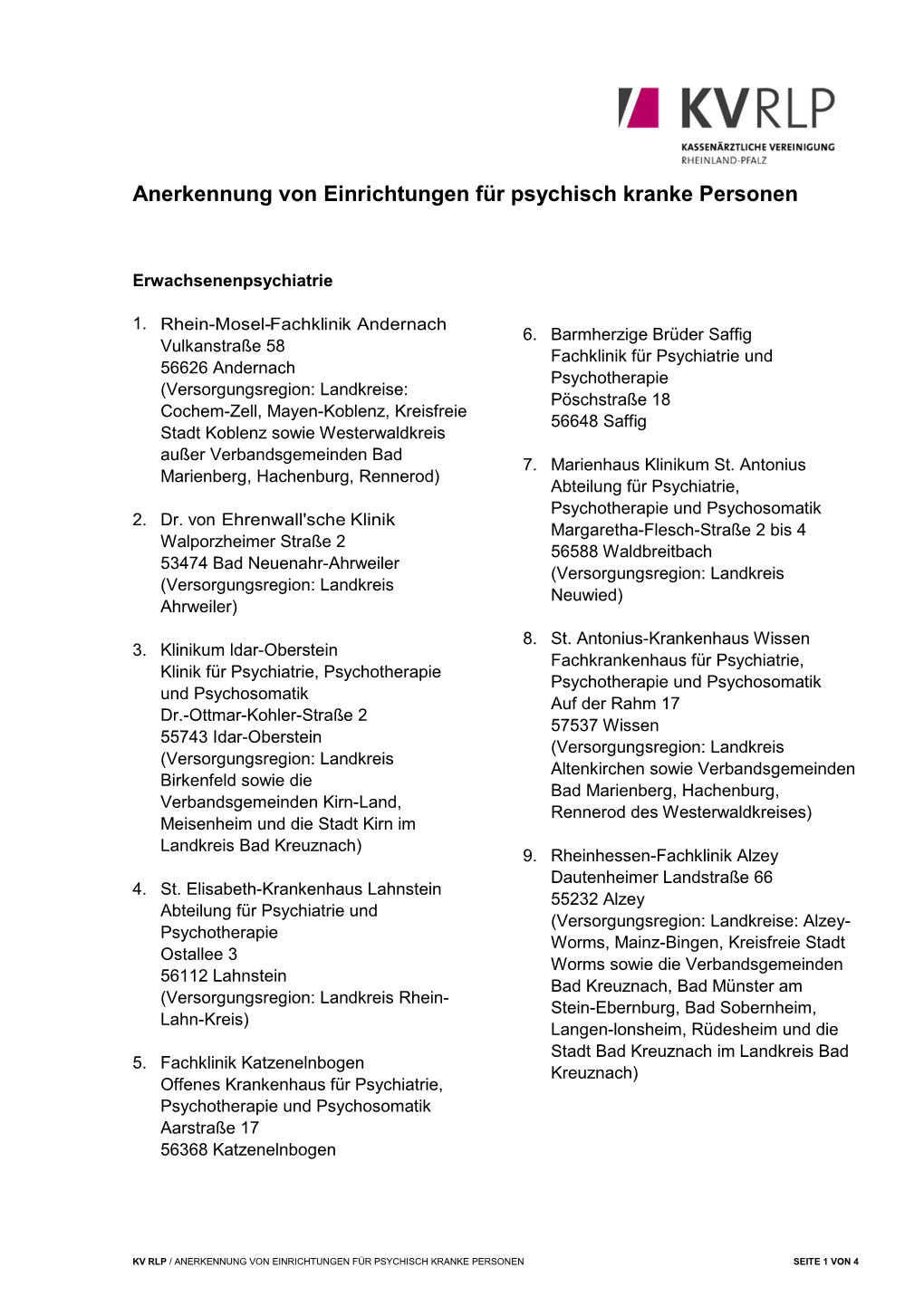 Anerkennung Von Einrichtungen Für Psychisch Kranke Personen