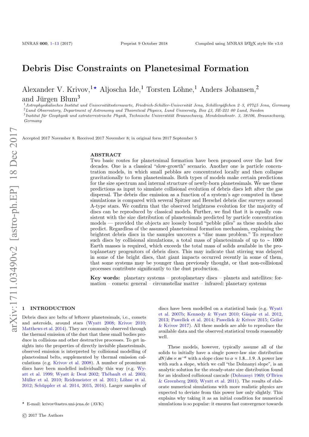 Debris Disc Constraints on Planetesimal Formation