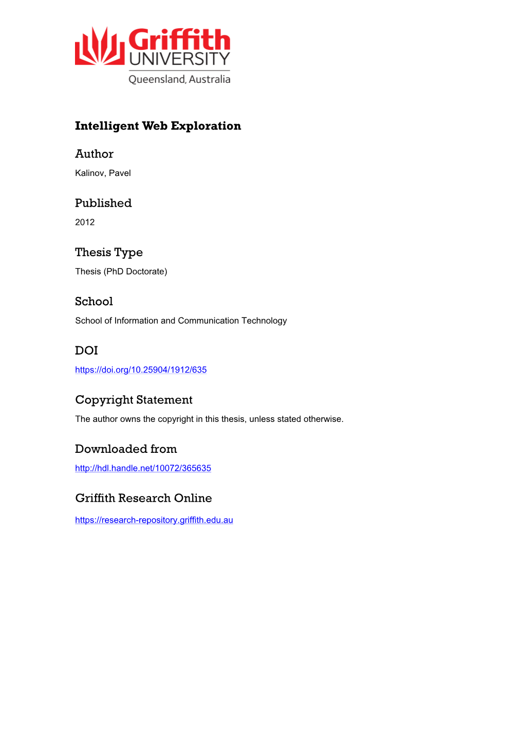 Intelligent Web Exploration by Pavel Kalinov