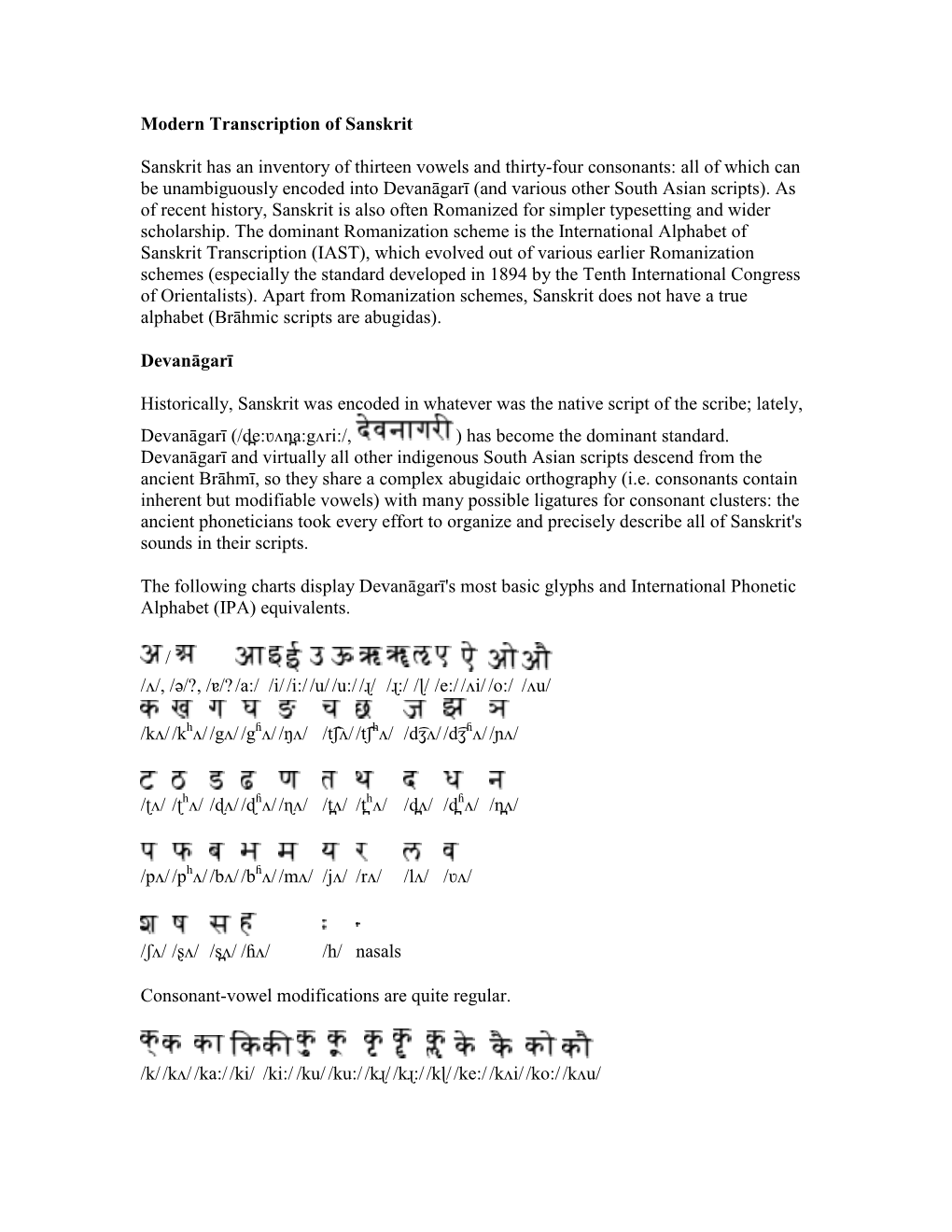 Modern Transcription of Sanskrit Sanskrit Has an Inventory of Thirteen