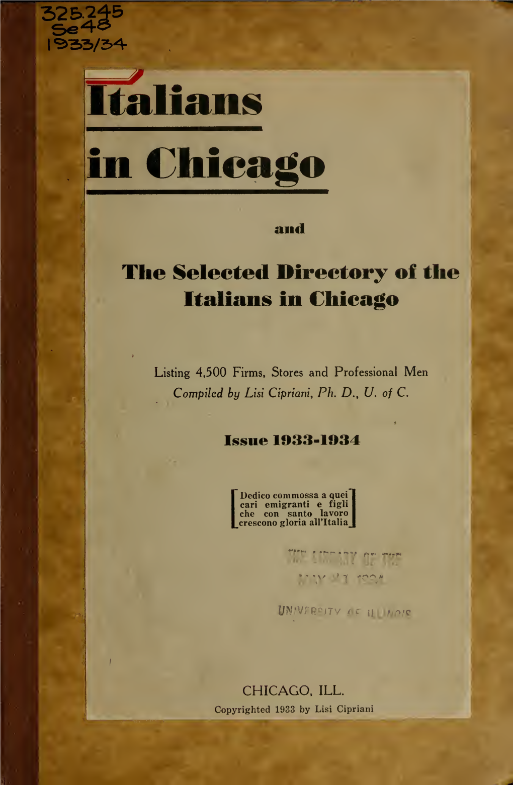 Selected Directory of the Italians in Chicago