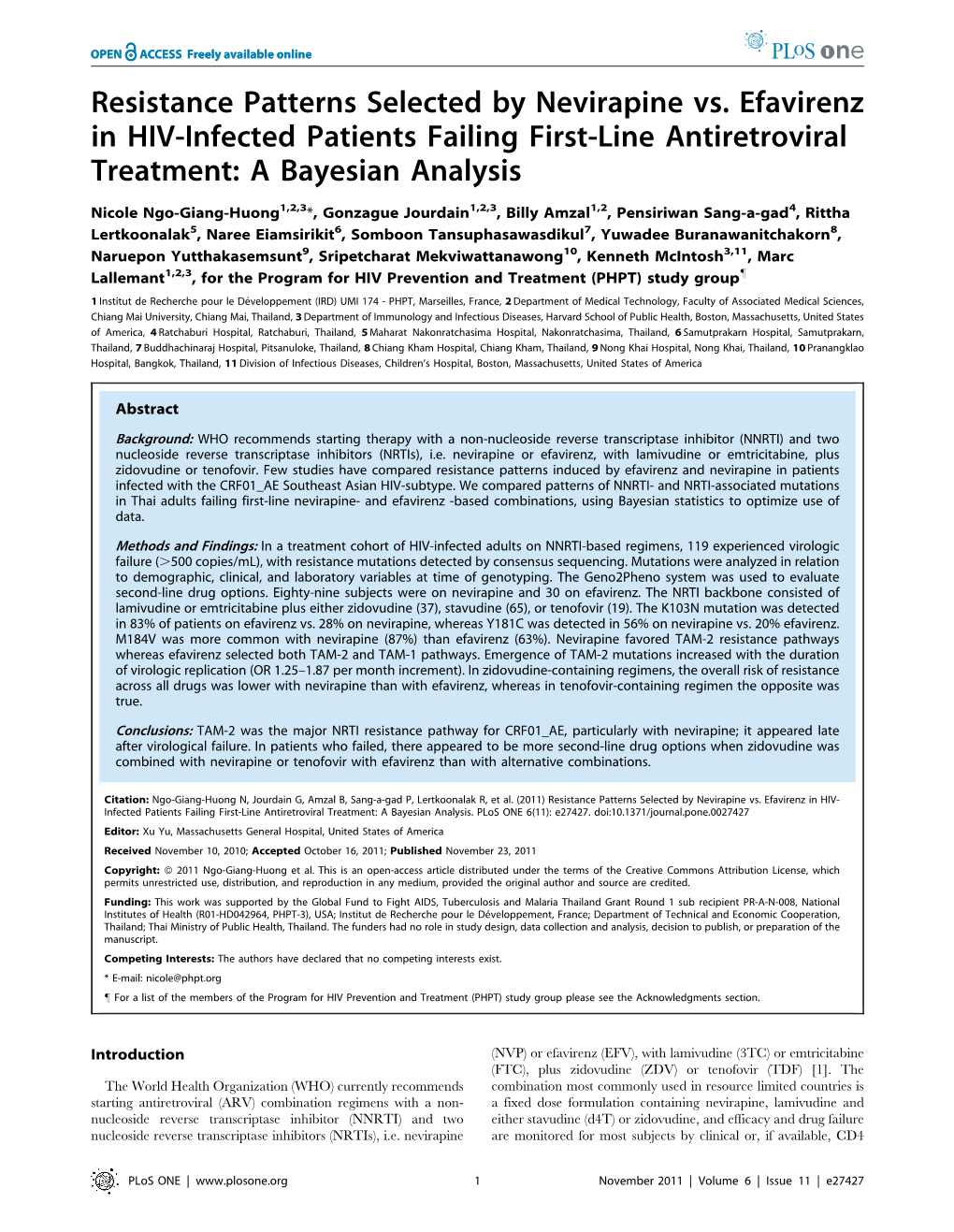 Resistance Patterns Selected by Nevirapine Vs