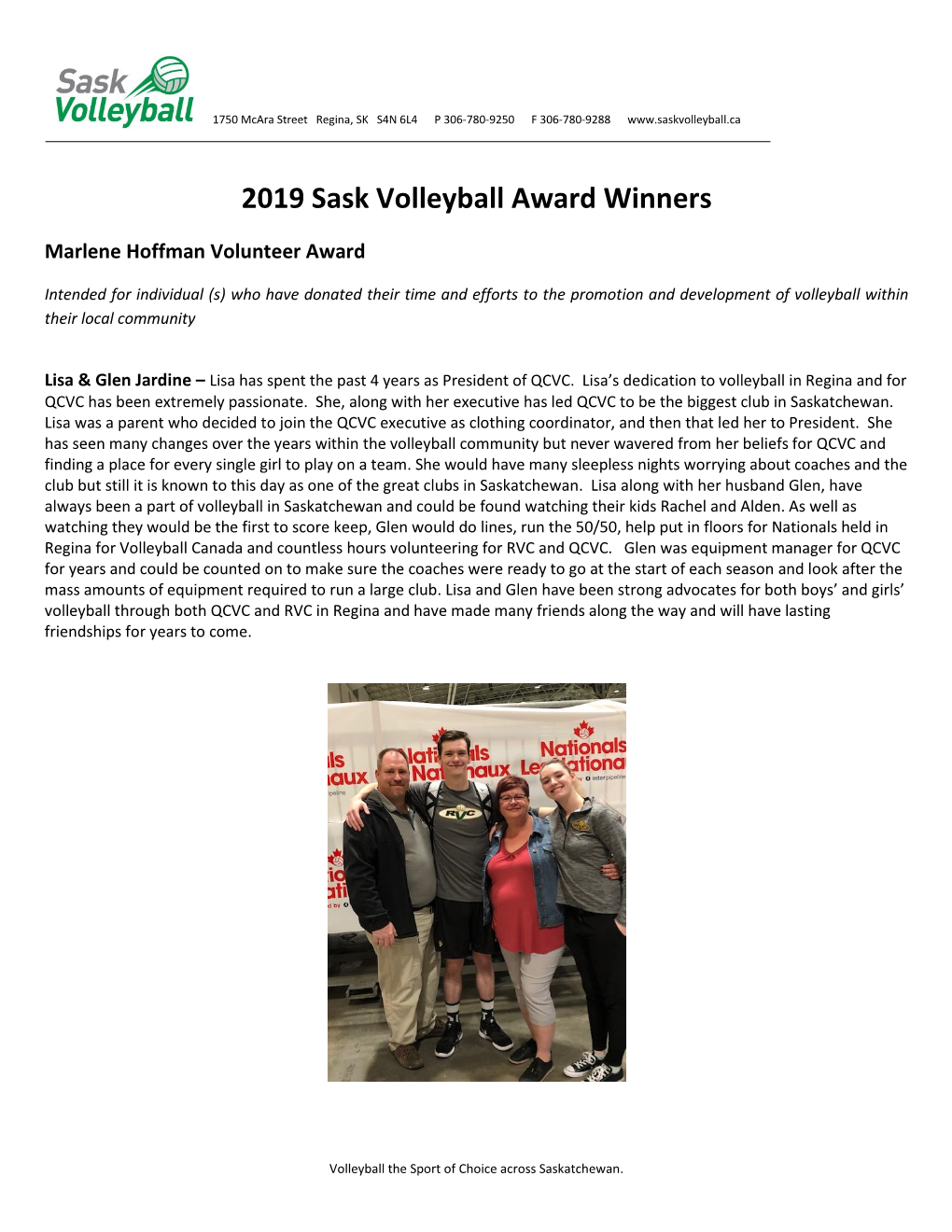 2019 Sask Volleyball Award Winners