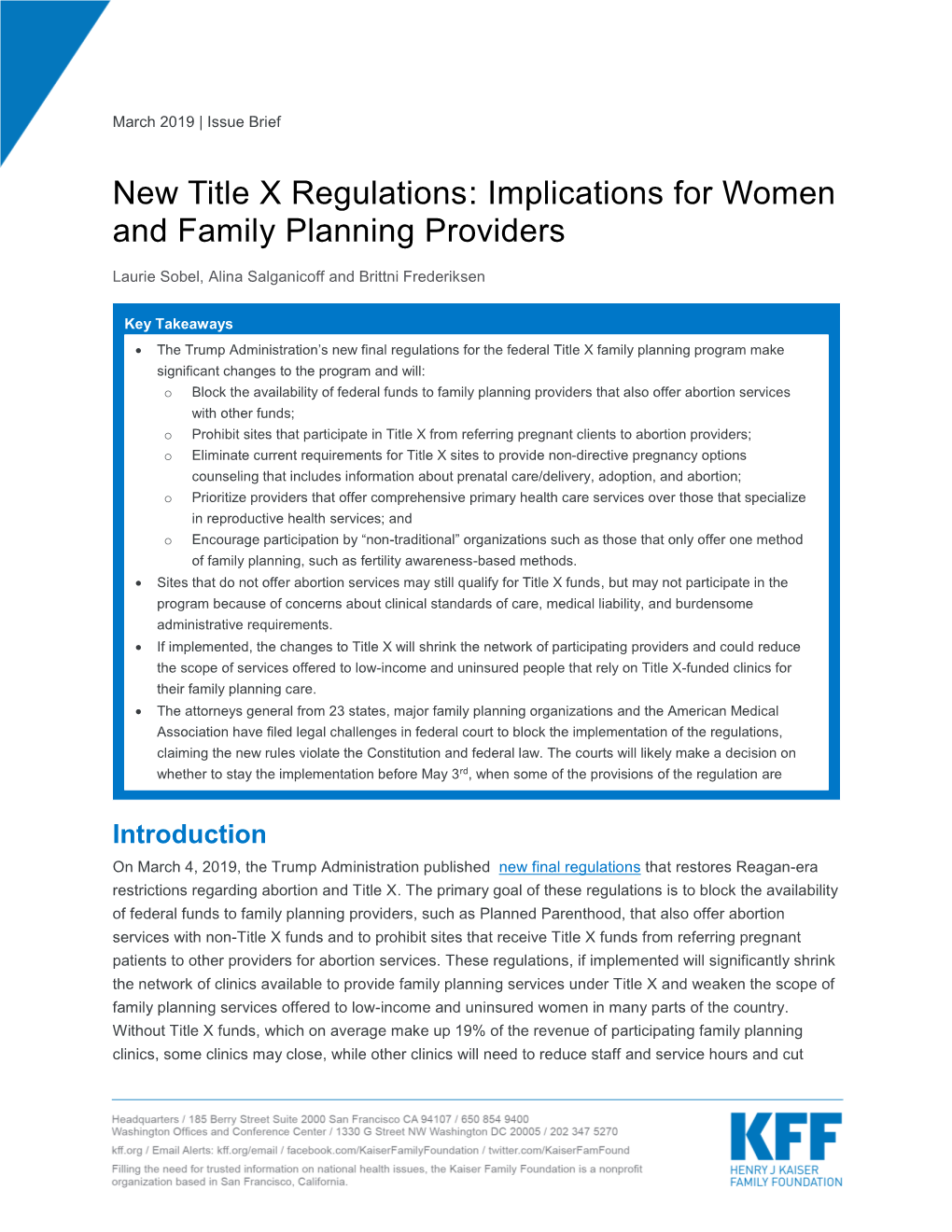 New Title X Regulations: Implications for Women and Family Planning Providers