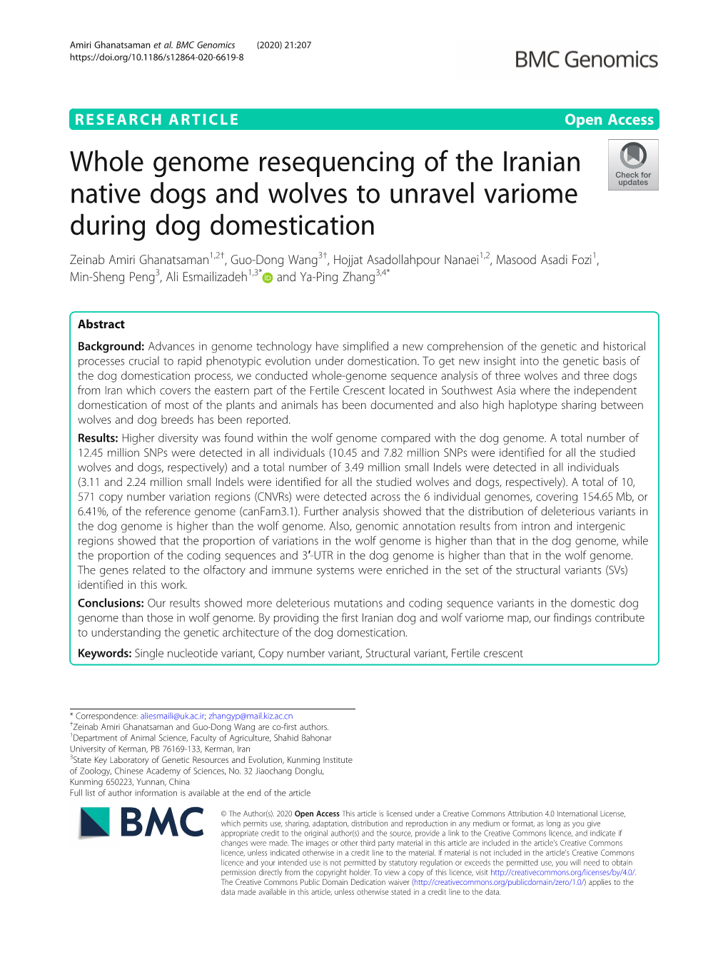 Whole Genome Resequencing of the Iranian Native Dogs and Wolves to Unravel Variome During Dog Domestication