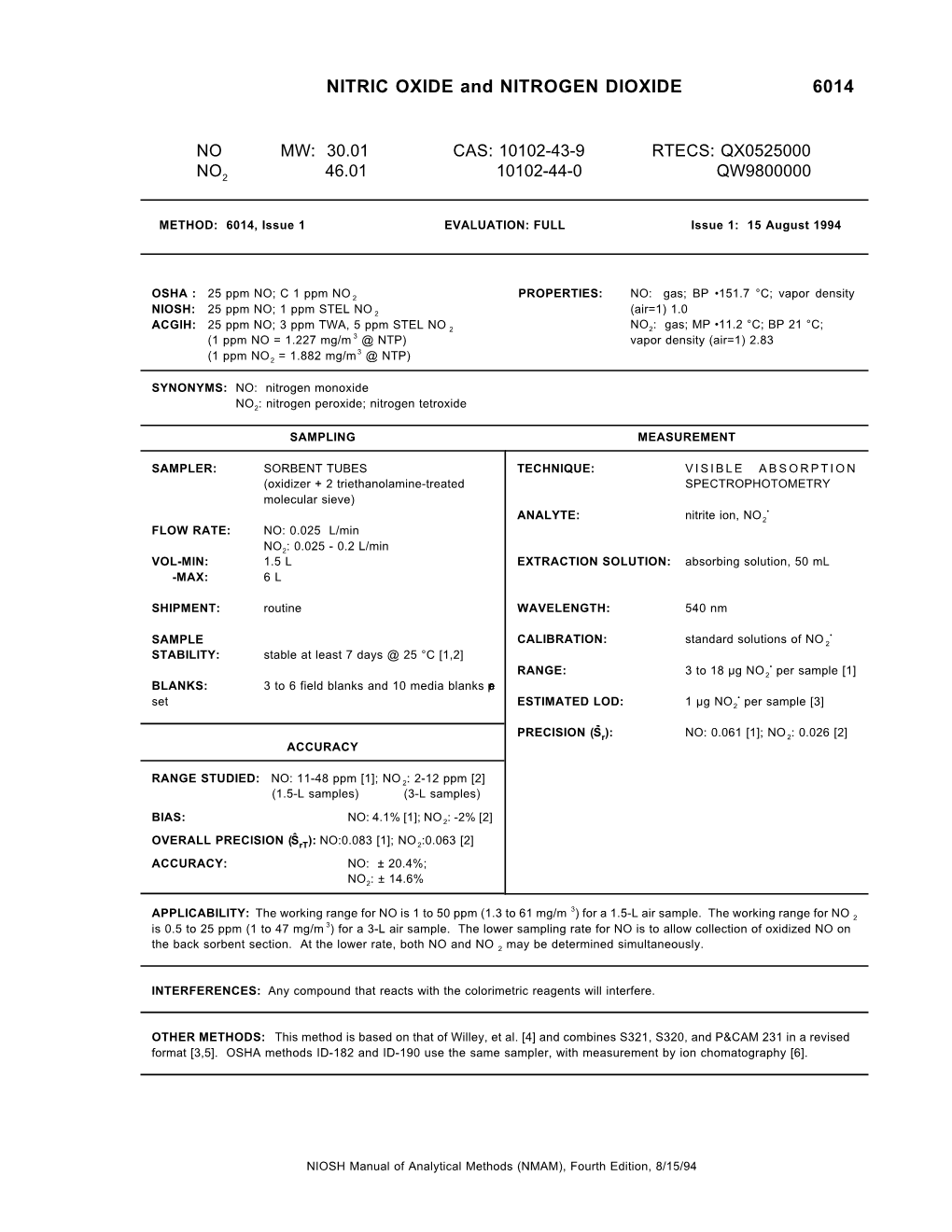 NITRIC OXIDE and NITROGEN DIOXIDE 6014