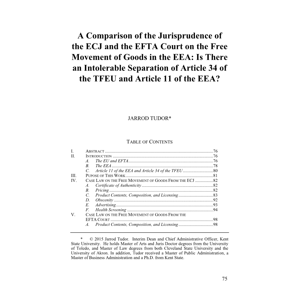 A Comparison of the Jurisprudence of the ECJ and EFTA Court on The