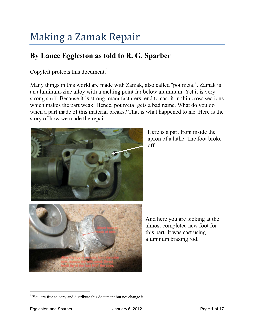 Making a Zamak Repair by Lance Eggleston As Told To