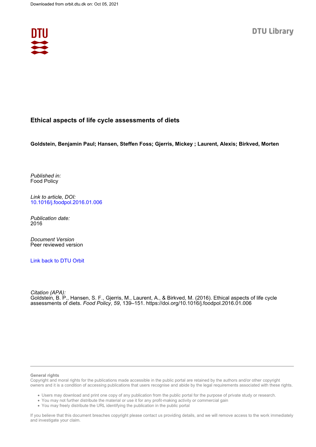 Ethical Aspects of Life Cycle Assessments of Diets