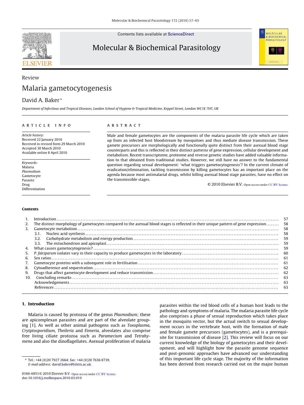 Malaria Gametocytogenesis