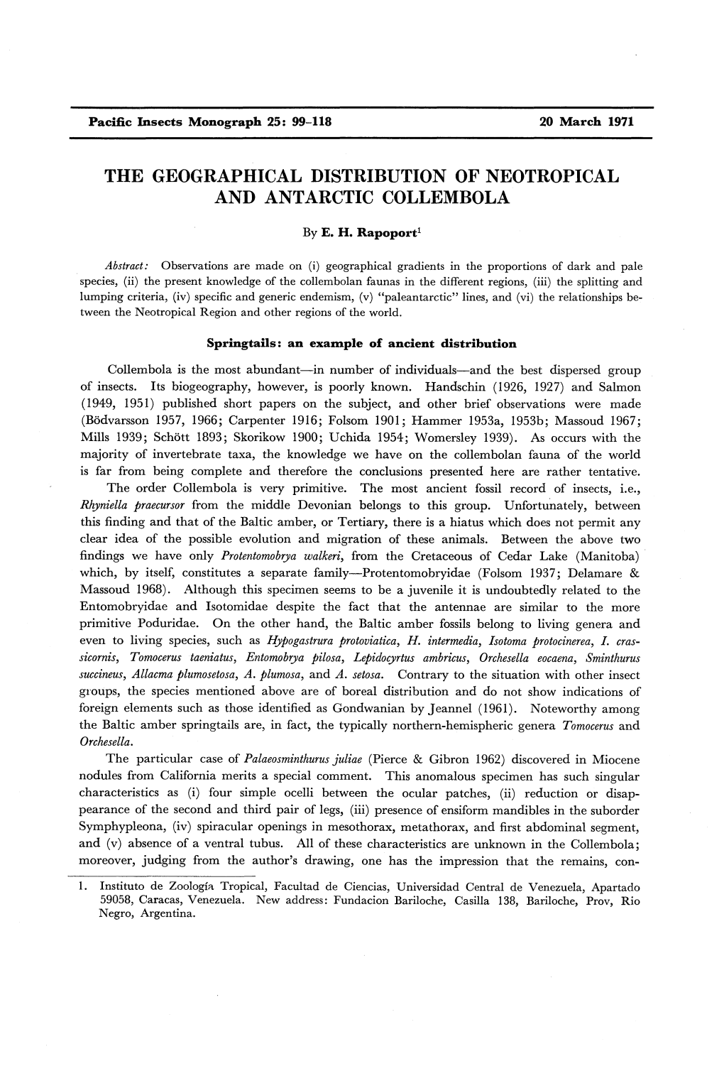 The Geographical Distribution of Neotropical and Antarctic Collembola