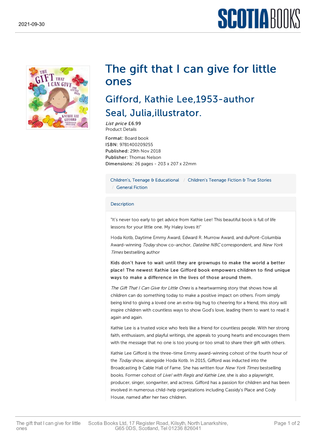 The Gift That I Can Give for Little Ones Gifford, Kathie Lee,1953-Author Seal, Julia,Illustrator