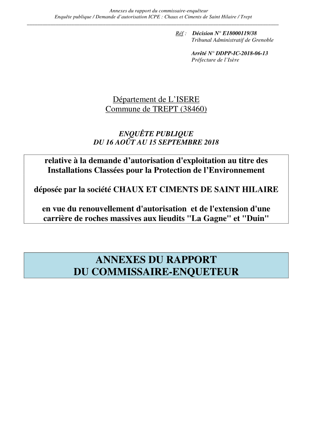 Annexes Du Rapport Du Commissaire-Enqueteur