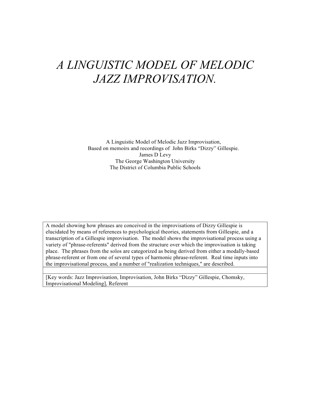 A Linguistic Model of Melodic Jazz Improvisation